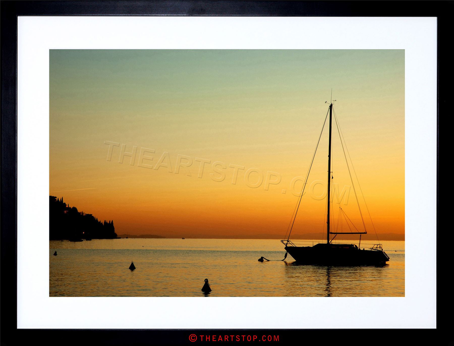 1800x1373 Photo Seacape Sunset Silhouette Yacht Boat Calm Sea Framed Print