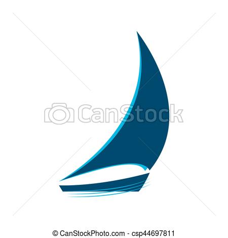 450x470 Blue Sailboat On The Waves Vector Logo. Vector Clip Art