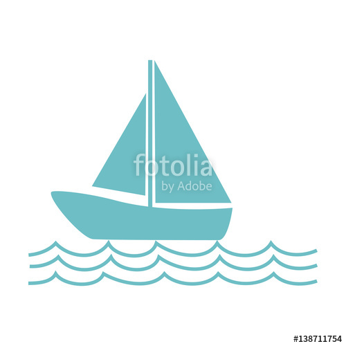 500x500 Monochrome Silhouette With Sailing Boat On The Waves Vector