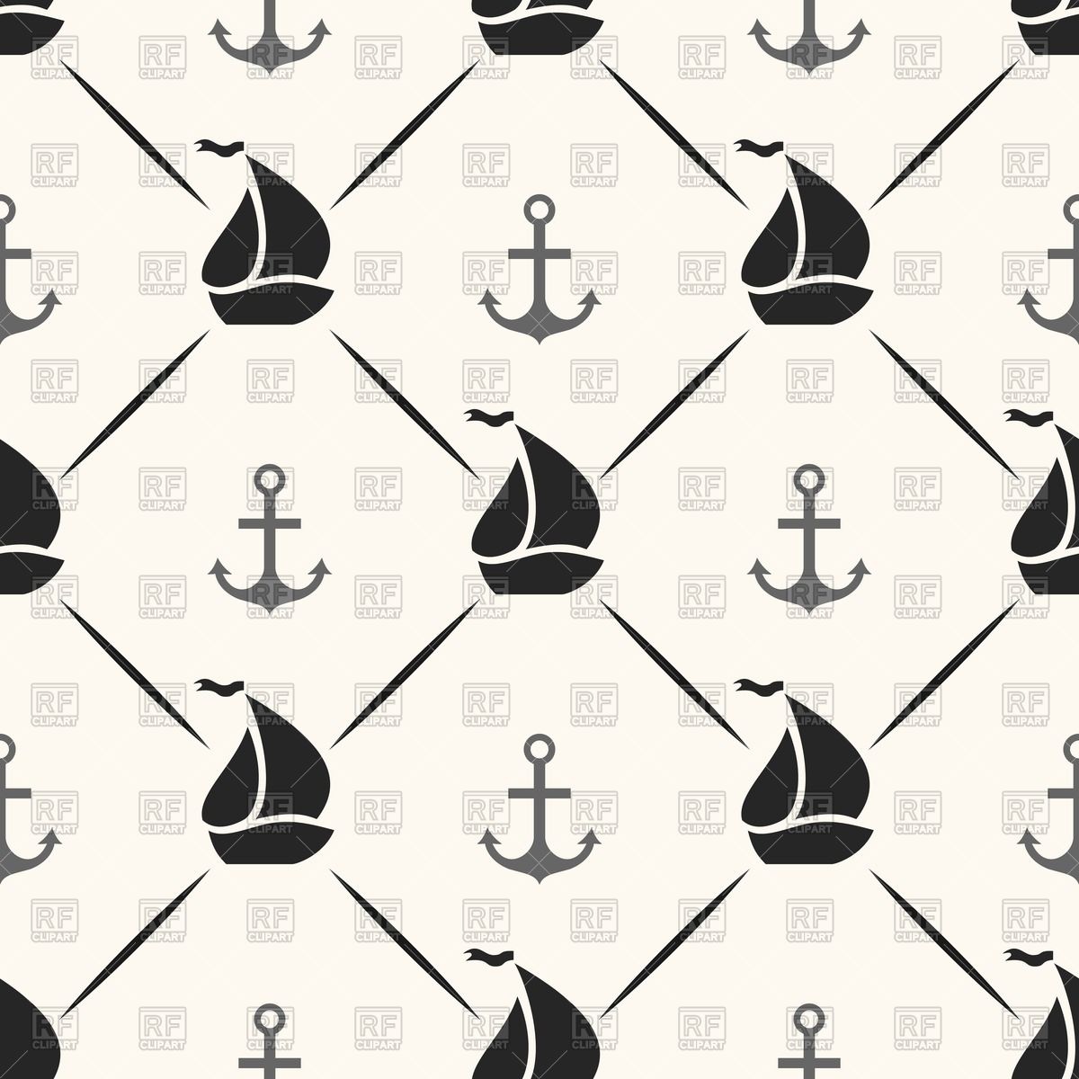 1200x1200 Seamless Wallpaper With Pattern Of Anchor And Sailboat Silhouettes