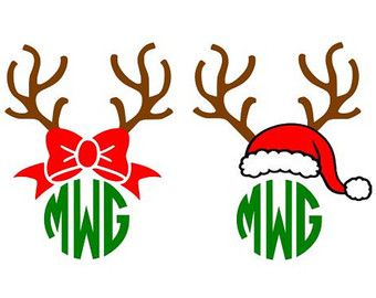 340x270 Christmas Reindeer Antlers Bow Santa Hat Monogram Cutting File Svg