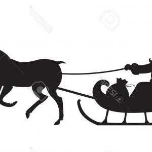 300x300 Christmas Silhouette Santa Claus Riding On Reindeer Sleigh Set I