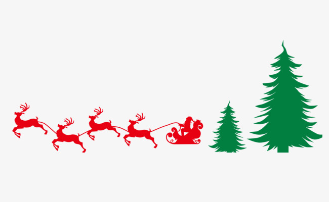 650x400 Christmas Tree Santa Claus Sleigh Silhouette Elk, Christmas Tree