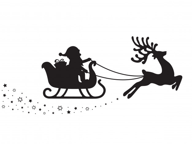 626x469 Santa Sleigh Silhouette Stars White Background Vector Premium