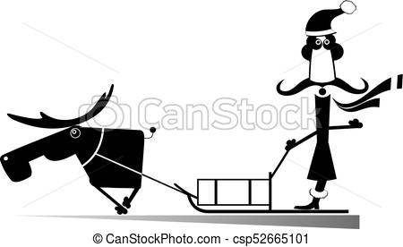 450x276 Santa, Reindeernd Sledge Isolated. Funny Santa Drives In