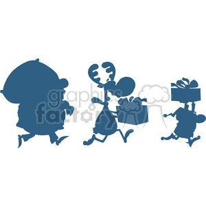 300x300 Royalty Free Blue Santa Claus Reindeer And Elf Running