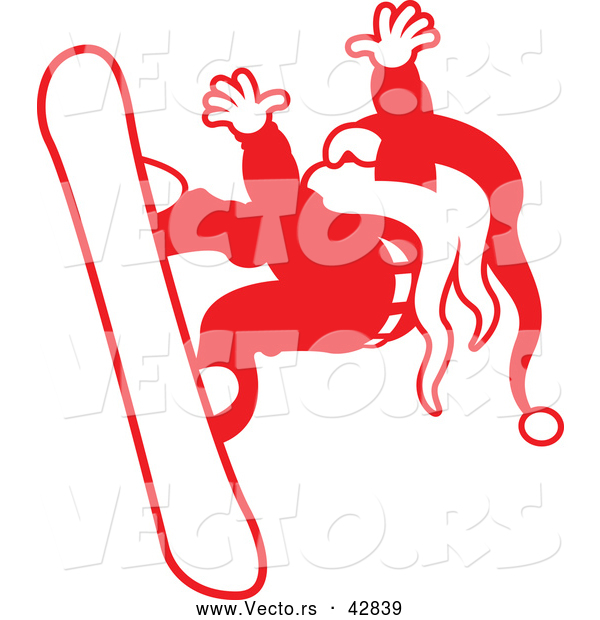 600x620 Vector Of A Cartoon Snowboarding Santa Silhouette By Zooco