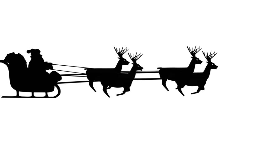852x480 Santa Claus Riding In A Sleigh With Reindeer, 8 Deers, Christmas