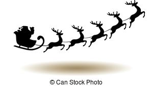 300x168 Santa Claus And Team Of Reindeer In His Sleigh Flying . Vector
