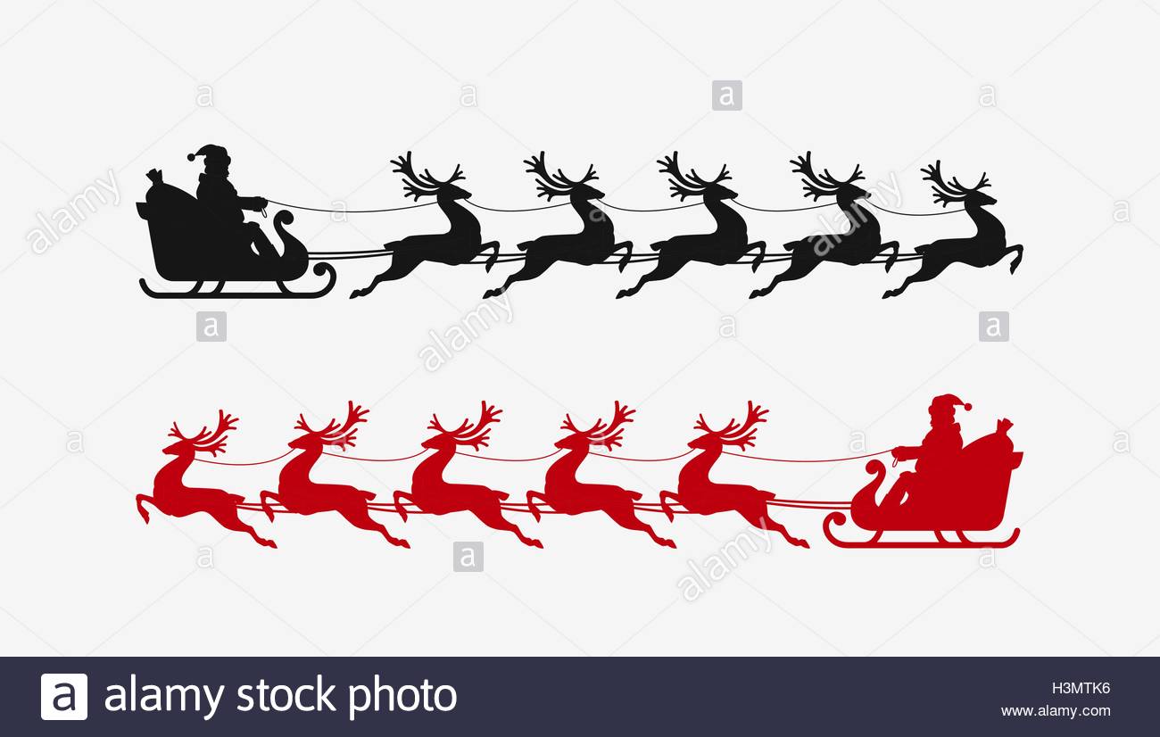 1300x826 Santa Sleigh Reindeer Silhouette. Christmas Symbol Stock Vector