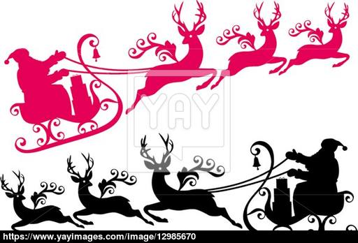 512x348 Santa With Sleigh And Reindeer, Vector Vector