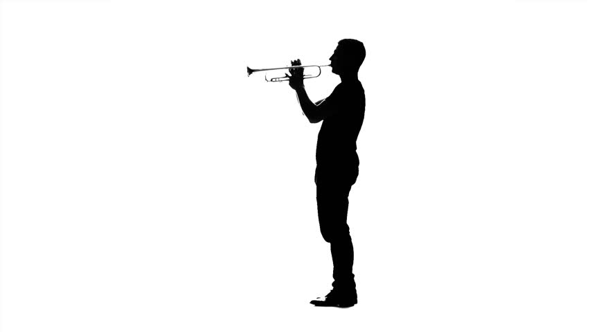 852x480 Musician Woman Playing On Saxophone. Black Silhouette On White