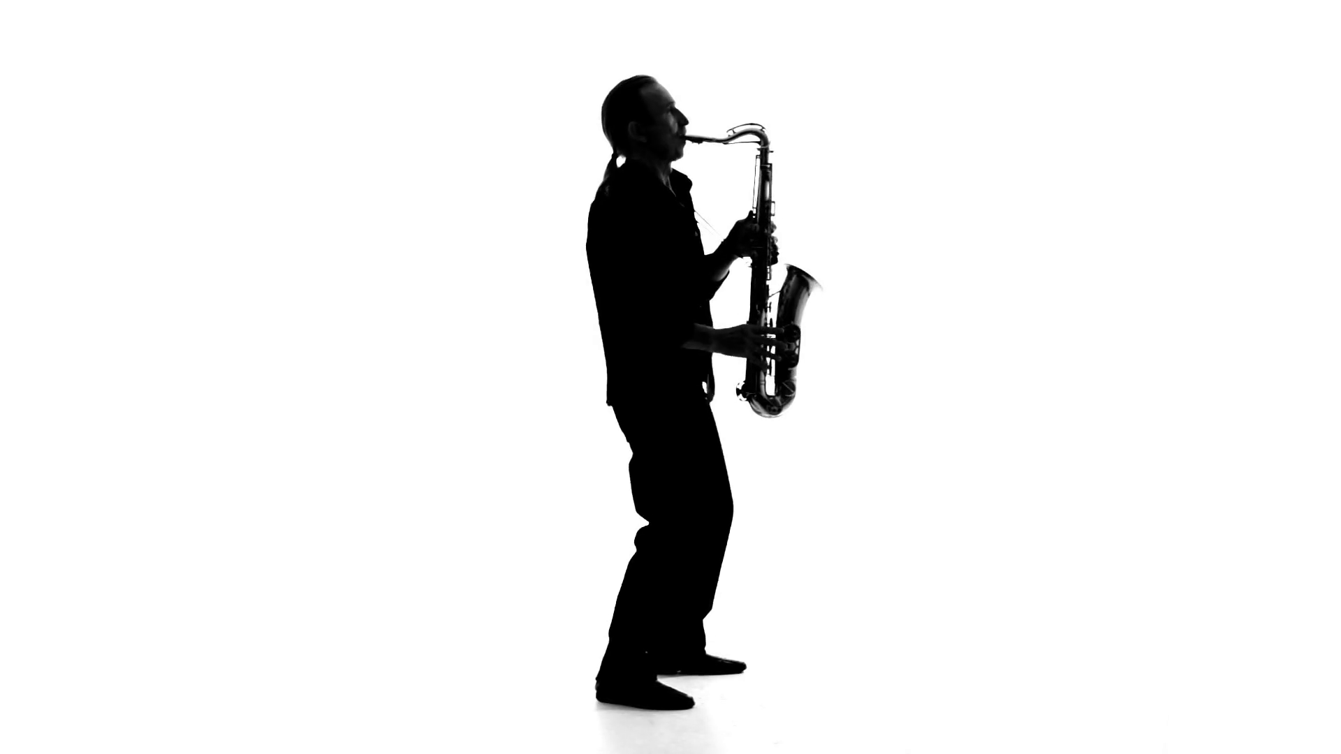 1920x1080 Silhouette Of A Musician Who Plays The Saxophone On A White