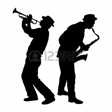 450x450 Silhouette Of A Saxophone And Trumpet Player Stock Photo