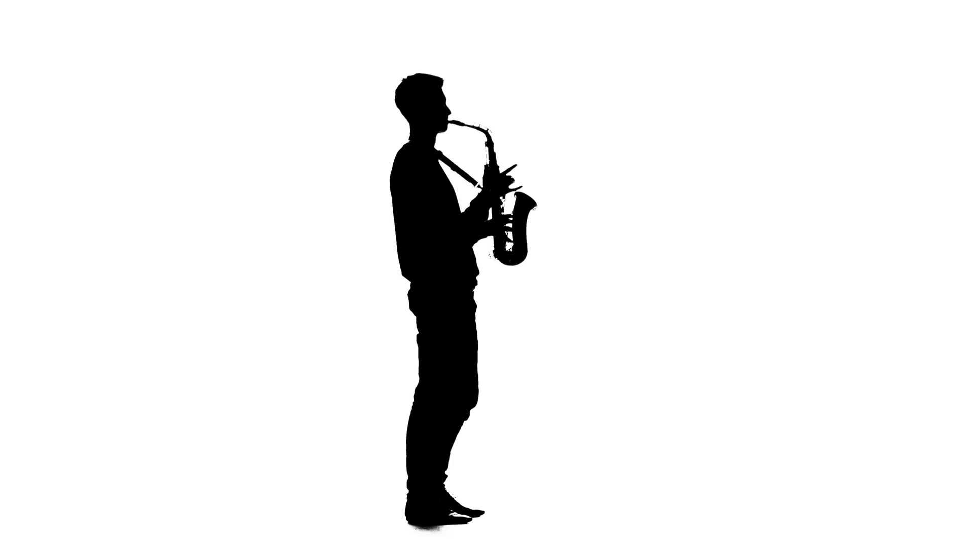 1920x1080 Silhouette Of A Man Playing The Saxophone Standing Sideways Stock