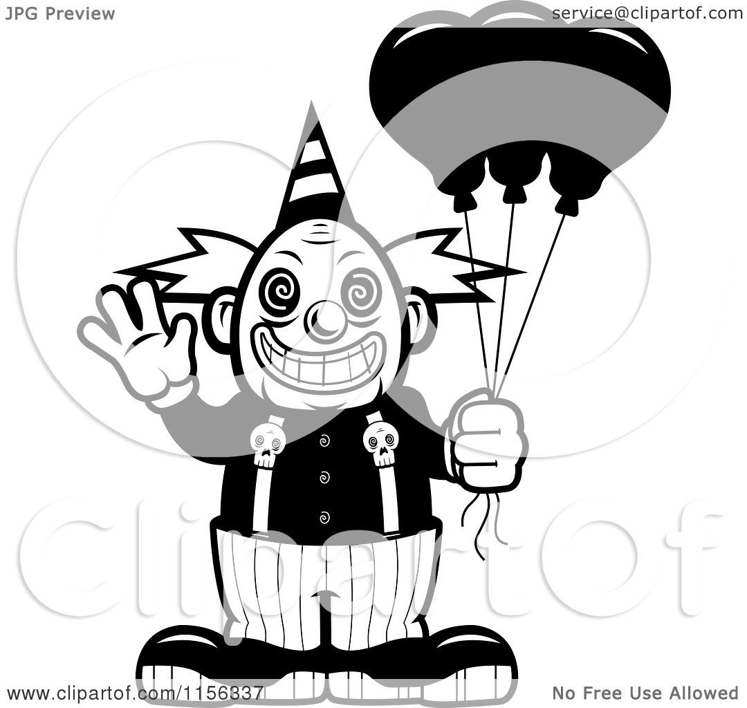 1080x1024 Cartoon Clipart Of A Black White Scary Clown Waving