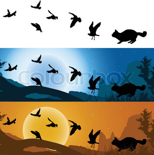 318x320 Sunset Over Ocean With Birds Flying To The Sun Vector Illustration