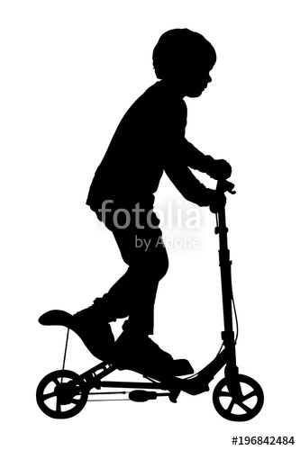 333x500 Little Boy Riding Scooter, Vector Silhouette Illustration Isolated