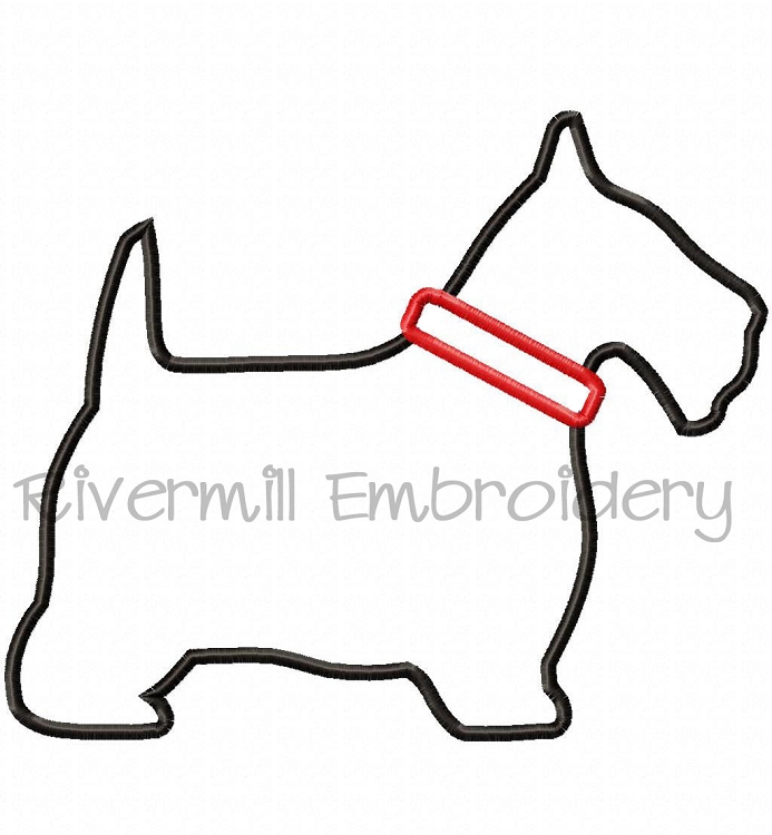 693x750 Applique Scottie Dog Silhouette With Collar Machine Embroidery Design