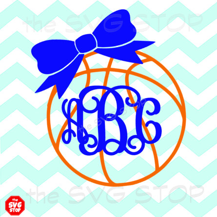 445x445 Monogram Basketball With Bow Svg And Studio Files For Cricut