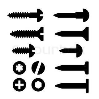 320x320 Vector Dark Grey Side View Screw Silhouette Set Stock Vector