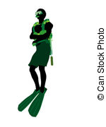 150x180 African American Female Scuba Diver Illustration Silhouette