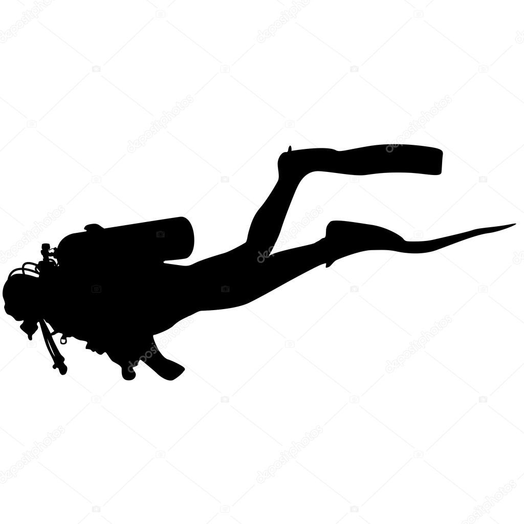 1024x1024 Black Silhouette Scuba Divers Vector Illustration Stock Brilliant