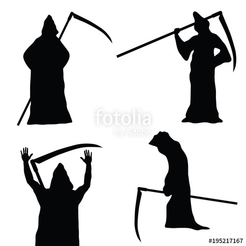 500x500 Grim Reaper Holding Scythe Black Vector Silhouette Stock Image