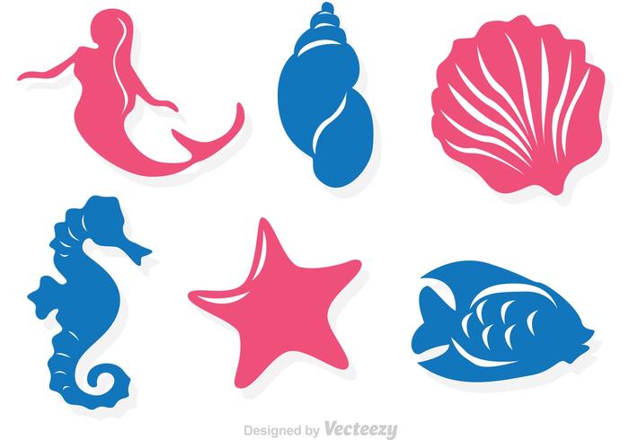 700x490 Mermaid And Sealife Silhouette Vector Icons