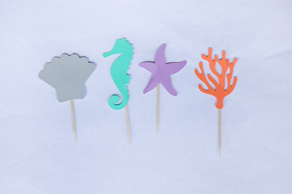 570x380 Beach Sea Life Silhouette Cupcake Toppers Party Picks Baby Shower