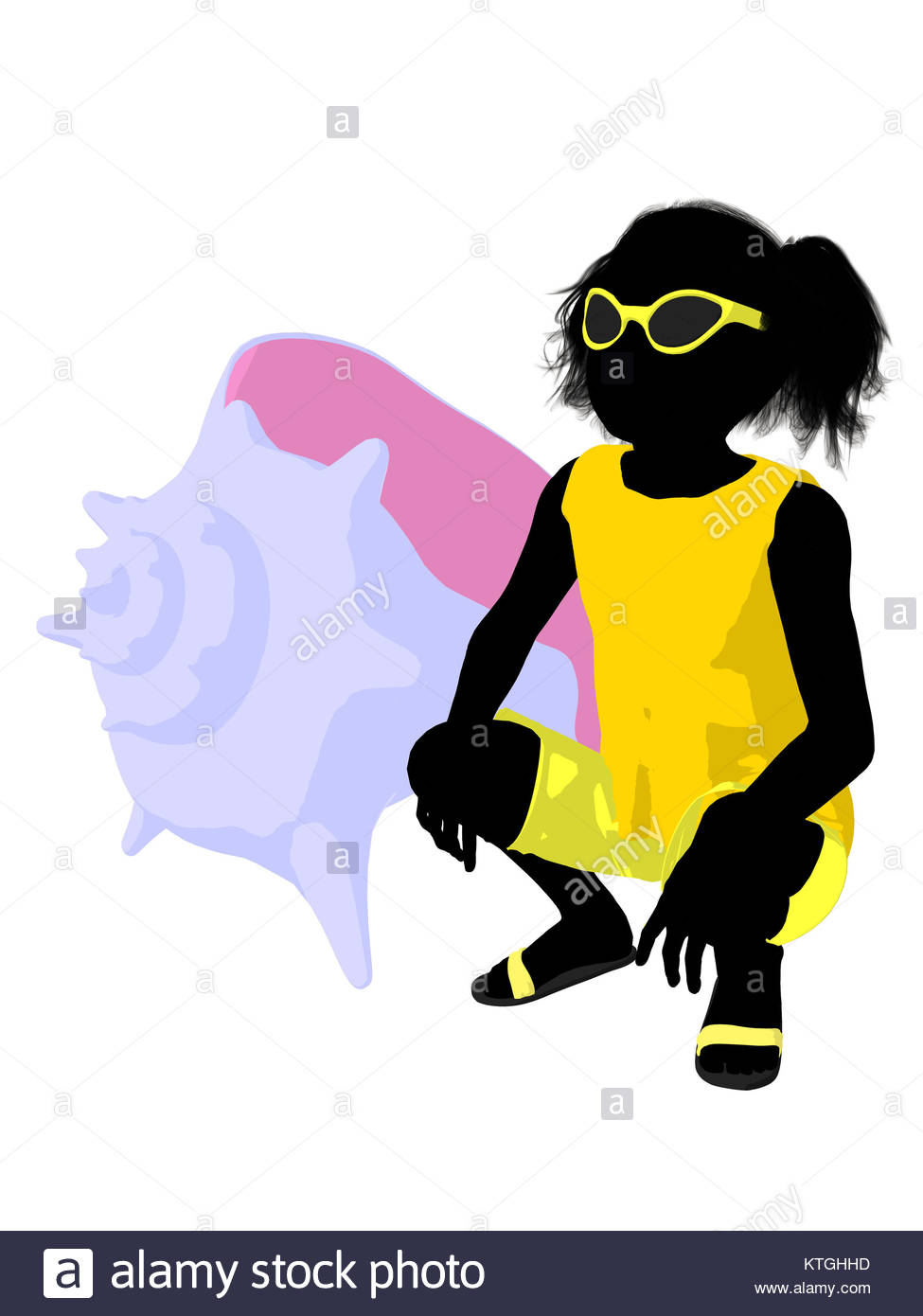 975x1390 Beach Girl With A Sea Shell Illustration Silhouette On A White