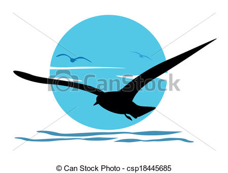 450x341 Silhouette Of Seagull On Sea Sunrise, Vector Vector