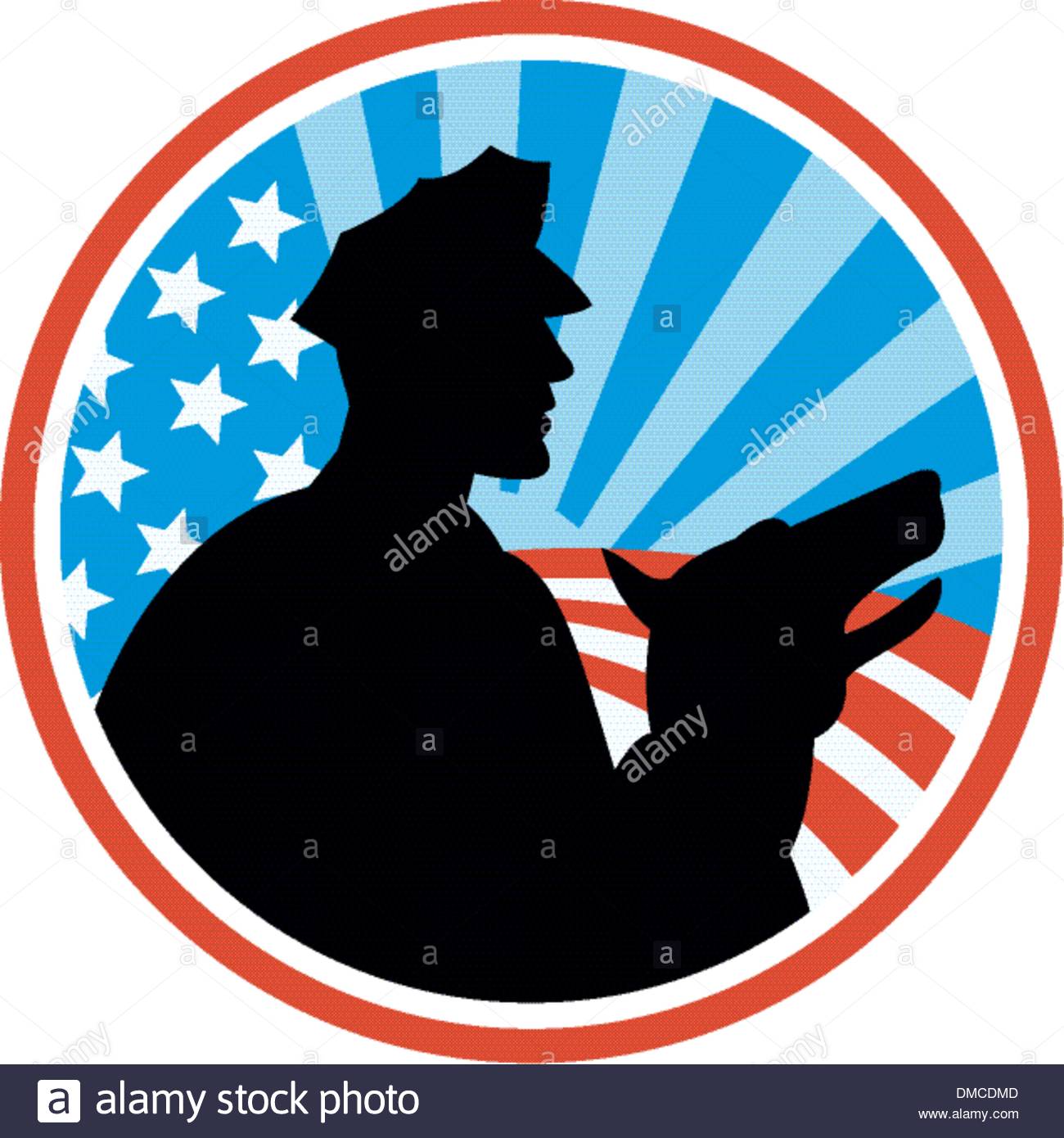 1300x1390 Policeman Security Guard With Police Dog Retro Stock Vector Art