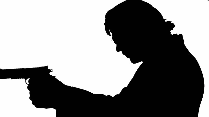 852x480 Silhouette Of A Man With A Gun Walking And Aiming Down The Sights