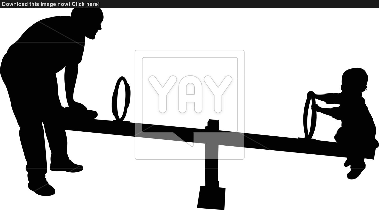 1600x887 Father And Boy Playing, Seesaw, Silhouette Vector Vector