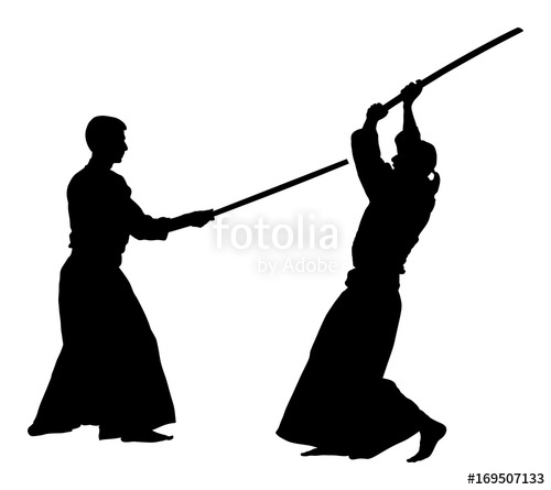 500x445 Fight Between Two Aikido Fighters Vector Silhouette Symbol