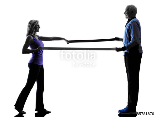 500x375 Couple Senior Fitness Exercises Silhouette Stock Photo