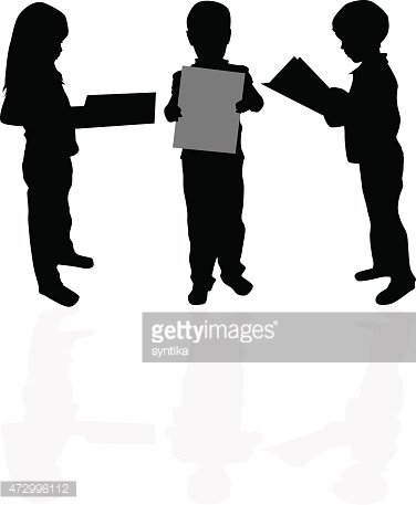 376x457 Silhouette Of A Child Reading A Book Stock Vectors
