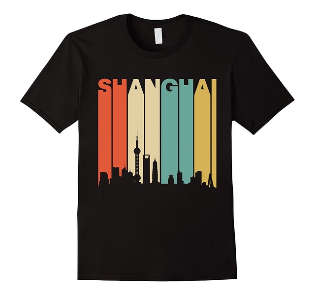 640x599 Vintage Style Shanghai Skyline Silhouette T Shirt Printed T Shirt