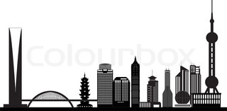 320x157 Shanghai China City Skyline Vector Silhouette Illustration Stock