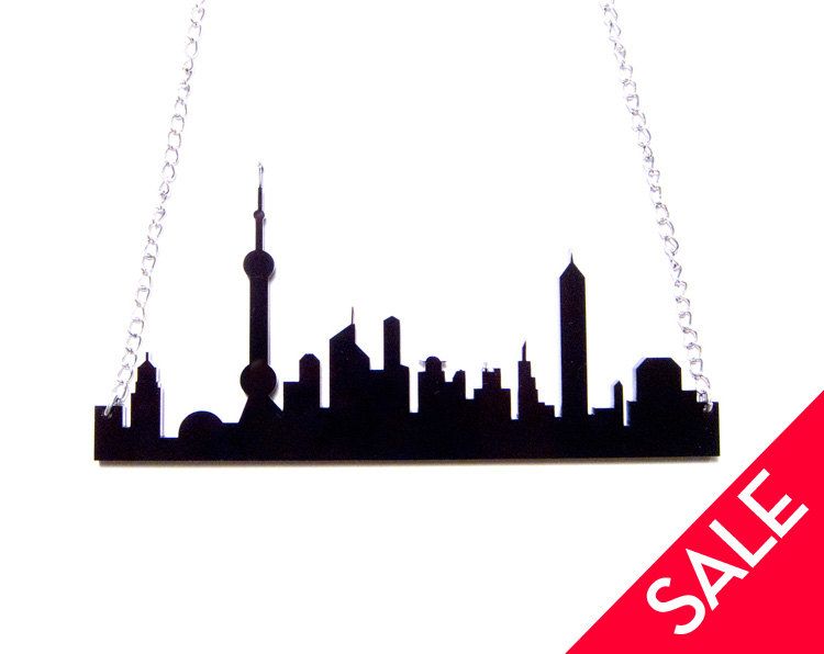 750x596 Shanghai, China Skyline Necklace. Architecture Accessories