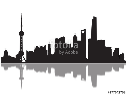 500x375 Detailed Shanghai Monuments Skyline Silhouette Stock Photo