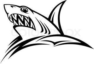 320x217 Black Shark Tattoo For Design Isolated On White Stock Vector