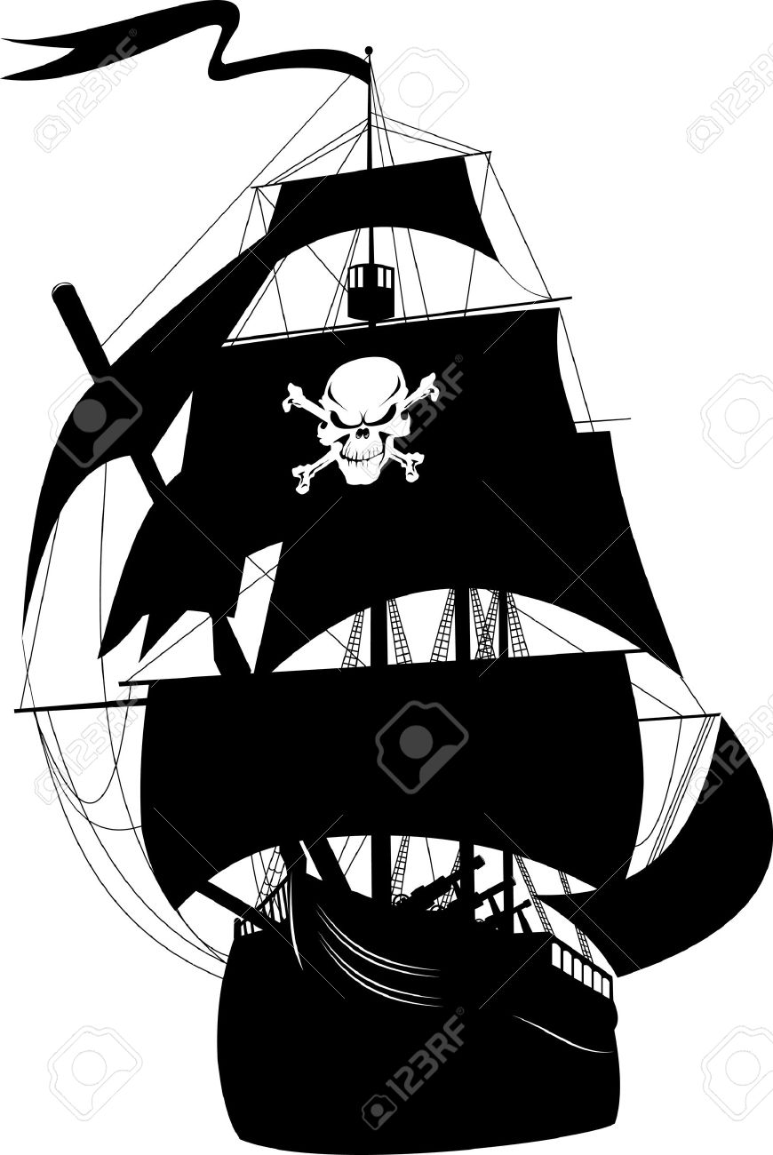 870x1300 Pirate Ship Silhouette Clipart