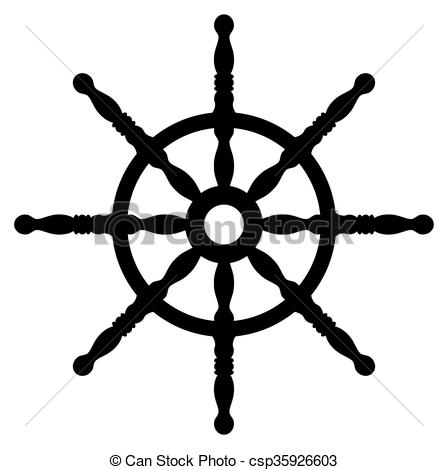 448x470 Ship Wheel Silhouette Isolated On White Background. Rudder