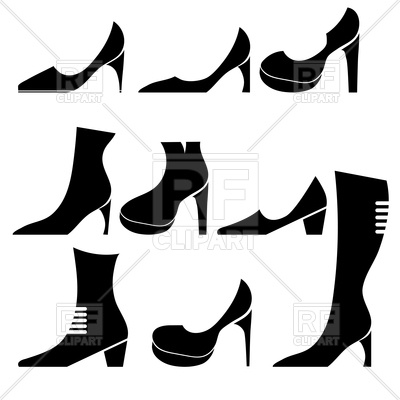 400x400 Set Of Different Womens Shoes Silhouette Royalty Free Vector Clip