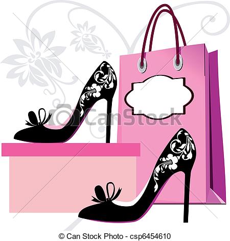 450x470 Shopping Background. Womens Shoes Silhouette With Shopping