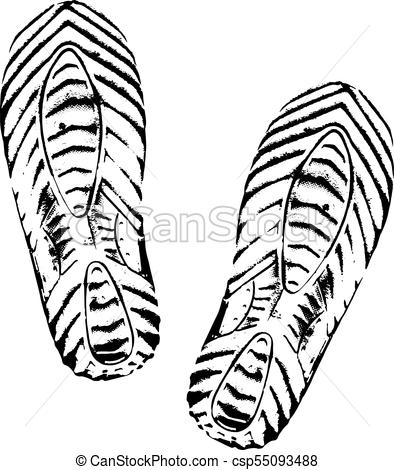 394x470 Footprints Human Shoes Silhouette, White Background Vector