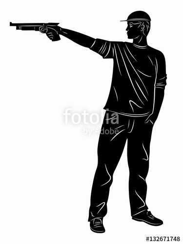 375x500 Silhouette Of A Pistol Shooter. Vector Drawing Stock Image