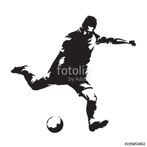 500x500 European Football Player Shooting Ball, Soccer. Isolated Vector